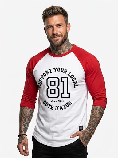 T-SHIRT BASE-BALL RED AND WHITE
