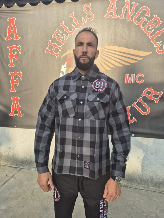 CHEMISE CARREAUX Brodée Noire